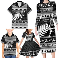 New Zealand Christmas Rugby Personalised Family Matching Long Sleeve Bodycon Dress and Hawaiian Shirt Meri Kirihimete All Black Maori - Polynesian Pride