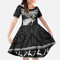 New Zealand Christmas Rugby Personalised Family Matching Off The Shoulder Long Sleeve Dress and Hawaiian Shirt Meri Kirihimete All Black Maori - Polynesian Pride