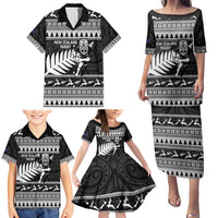 New Zealand Christmas Rugby Personalised Family Matching Puletasi and Hawaiian Shirt Meri Kirihimete All Black Maori - Polynesian Pride