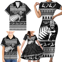 New Zealand Christmas Rugby Personalised Family Matching Short Sleeve Bodycon Dress and Hawaiian Shirt Meri Kirihimete All Black Maori - Polynesian Pride