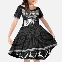 New Zealand Christmas Rugby Personalised Kid Short Sleeve Dress Meri Kirihimete All Black Maori - Polynesian Pride