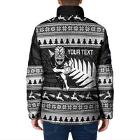 New Zealand Christmas Rugby Personalised Padded Jacket Meri Kirihimete All Black Maori - Polynesian Pride