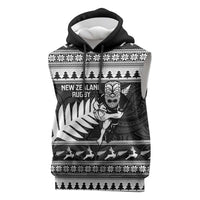 New Zealand Christmas Rugby Personalised Sleeveless Hoodie Meri Kirihimete All Black Maori - Polynesian Pride