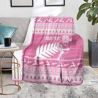New Zealand Christmas Rugby Personalised Blanket Meri Kirihimete All Black Maori Pink Version - Polynesian Pride