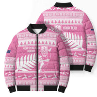New Zealand Christmas Rugby Personalised Bomber Puffer Jacket Meri Kirihimete All Black Maori Pink Version LT14 - Polynesian Pride