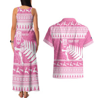 New Zealand Christmas Rugby Personalised Couples Matching Tank Maxi Dress and Hawaiian Shirt Meri Kirihimete All Black Maori Pink Version - Polynesian Pride