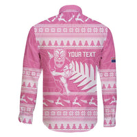 New Zealand Christmas Rugby Personalised Family Matching Off Shoulder Maxi Dress and Hawaiian Shirt Meri Kirihimete All Black Maori Pink Version - Polynesian Pride