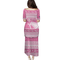 New Zealand Christmas Rugby Personalised Family Matching Puletasi and Hawaiian Shirt Meri Kirihimete All Black Maori Pink Version - Polynesian Pride