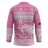 New Zealand Christmas Rugby Personalised Hockey Jersey Meri Kirihimete All Black Maori Pink Version - Polynesian Pride