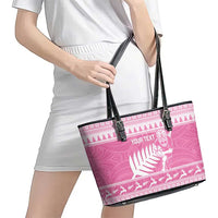 New Zealand Christmas Rugby Personalised Leather Tote Bag Meri Kirihimete All Black Maori Pink Version - Polynesian Pride
