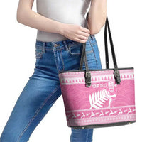 New Zealand Christmas Rugby Personalised Leather Tote Bag Meri Kirihimete All Black Maori Pink Version - Polynesian Pride