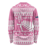 New Zealand Christmas Rugby Personalised Long Sleeve Shirt Meri Kirihimete All Black Maori Pink Version - Polynesian Pride