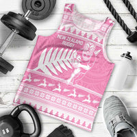 New Zealand Christmas Rugby Personalised Men Tank Top Meri Kirihimete All Black Maori Pink Version - Polynesian Pride