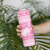 New Zealand Christmas Rugby Personalised Skinny Tumbler Meri Kirihimete All Black Maori Pink Version - Polynesian Pride