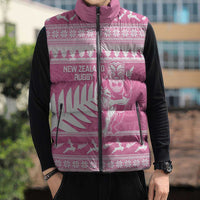 New Zealand Christmas Rugby Personalised Sleeveless Puffer Jacket Meri Kirihimete All Black Maori Pink Version LT14 - Polynesian Pride
