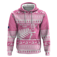 New Zealand Christmas Rugby Personalised Zip Hoodie Meri Kirihimete All Black Maori Pink Version - Polynesian Pride