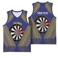 Personalised Niue Darts Basketball Jersey Dart Board Hiapo Pattern - Polynesian Pride