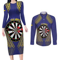 Personalised Niue Darts Couples Matching Long Sleeve Bodycon Dress and Long Sleeve Button Shirt Dart Board Hiapo Pattern - Polynesian Pride