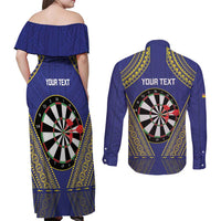 Personalised Niue Darts Couples Matching Off Shoulder Maxi Dress and Long Sleeve Button Shirt Dart Board Hiapo Pattern - Polynesian Pride