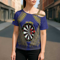 Personalised Niue Darts Cross Shoulder Shirt Dart Board Hiapo Pattern - Polynesian Pride