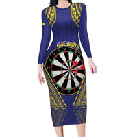 Personalised Niue Darts Family Matching Long Sleeve Bodycon Dress and Hawaiian Shirt Dart Board Hiapo Pattern - Polynesian Pride