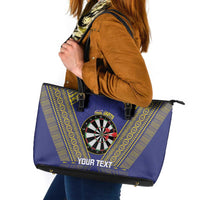 Personalised Niue Darts Leather Tote Bag Dart Board Hiapo Pattern LT14 Blue - Polynesian Pride