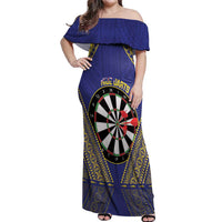 Personalised Niue Darts Off Shoulder Maxi Dress Dart Board Hiapo Pattern - Polynesian Pride
