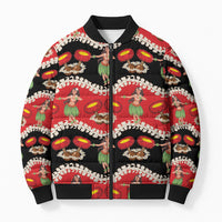 Uliuli Hawaii Makahiki Bomber Puffer Jacket Hawaiian Puakenikeni Lei Hula Girl Red Version LT14 Unisex Red - Polynesian Pride
