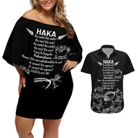 New Zealand Silver Fern Rugby Couples Matching Off Shoulder Short Dress and Hawaiian Shirt Haka Aotearoa Kiwi Dance LT14 Black - Polynesian Pride