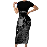 Custom New Zealand Silver Fern Rugby Family Matching Short Sleeve Bodycon Dress and Hawaiian Shirt All Black Go Champions 2023 With Trophy Proud LT14 Mom's Dress Black - Polynesian Pride