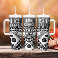 Black Bula Fiji Tumbler With Handle Unique Masi Tapa Pattern