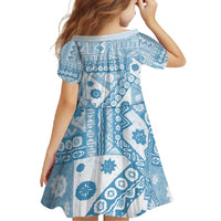Blue Bula Fiji Family Matching Short Sleeve Bodycon Dress and Hawaiian Shirt Unique Masi Tapa Pattern
