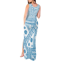Blue Bula Fiji Tank Maxi Dress Unique Masi Tapa Pattern