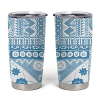 Blue Bula Fiji Tumbler Cup Unique Masi Tapa Pattern