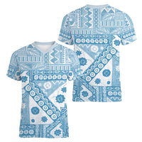 Blue Bula Fiji Women V-Neck T-Shirt Unique Masi Tapa Pattern
