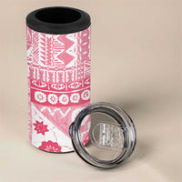Pink Bula Fiji 4 in 1 Can Cooler Tumbler Unique Masi Tapa Pattern