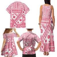Pink Bula Fiji Family Matching Tank Maxi Dress and Hawaiian Shirt Unique Masi Tapa Pattern