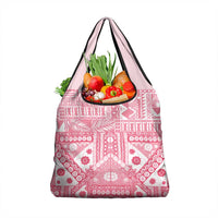 Pink Bula Fiji Grocery Bag Unique Masi Tapa Pattern