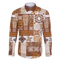 Hawaiian Quilt Family Matching Long Sleeve Bodycon Dress and Hawaiian Shirt Tiki Tropical Retro Brown Version LT14 Dad's Shirt - Long Sleeve Brown - Polynesian Pride