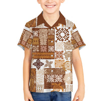 Hawaiian Quilt Family Matching Long Sleeve Bodycon Dress and Hawaiian Shirt Tiki Tropical Retro Brown Version LT14 Son's Shirt Brown - Polynesian Pride