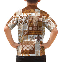 Hawaiian Quilt Family Matching Puletasi Dress and Hawaiian Shirt Tiki Tropical Retro Brown Version LT14 - Polynesian Pride