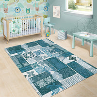 Hawaiian Quilt Area Rug Tiki Tropical Retro Dark Cyan Version LT14 - Polynesian Pride