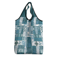 Hawaiian Quilt Grocery Bag Tiki Tropical Retro Dark Cyan Version