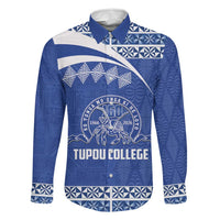 Personalised Tonga Tupou College Toloa Family Matching Mermaid Dress and Hawaiian Shirt 160 Years Anniversary Tongan Ngatu Pattern LT14 Dad's Shirt - Long Sleeve Blue - Polynesian Pride