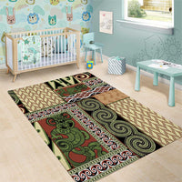 Beige Aotearoa Kowhaiwhai Pattern Area Rug NZ Maori Quilt Style