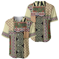 Beige Aotearoa Kowhaiwhai Pattern Baseball Jersey NZ Maori Quilt Style LT14 - Polynesian Pride