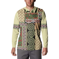 Beige Aotearoa Kowhaiwhai Pattern Button Sweatshirt NZ Maori Quilt Style LT14 - Polynesian Pride