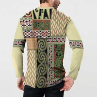 Beige Aotearoa Kowhaiwhai Pattern Button Sweatshirt NZ Maori Quilt Style LT14 - Polynesian Pride