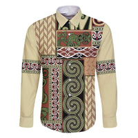 Beige Aotearoa Kowhaiwhai Pattern Family Matching Off The Shoulder Long Sleeve Dress and Hawaiian Shirt NZ Maori Quilt Style