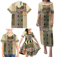 Beige Aotearoa Kowhaiwhai Pattern Family Matching Puletasi and Hawaiian Shirt NZ Maori Quilt Style LT14 - Polynesian Pride